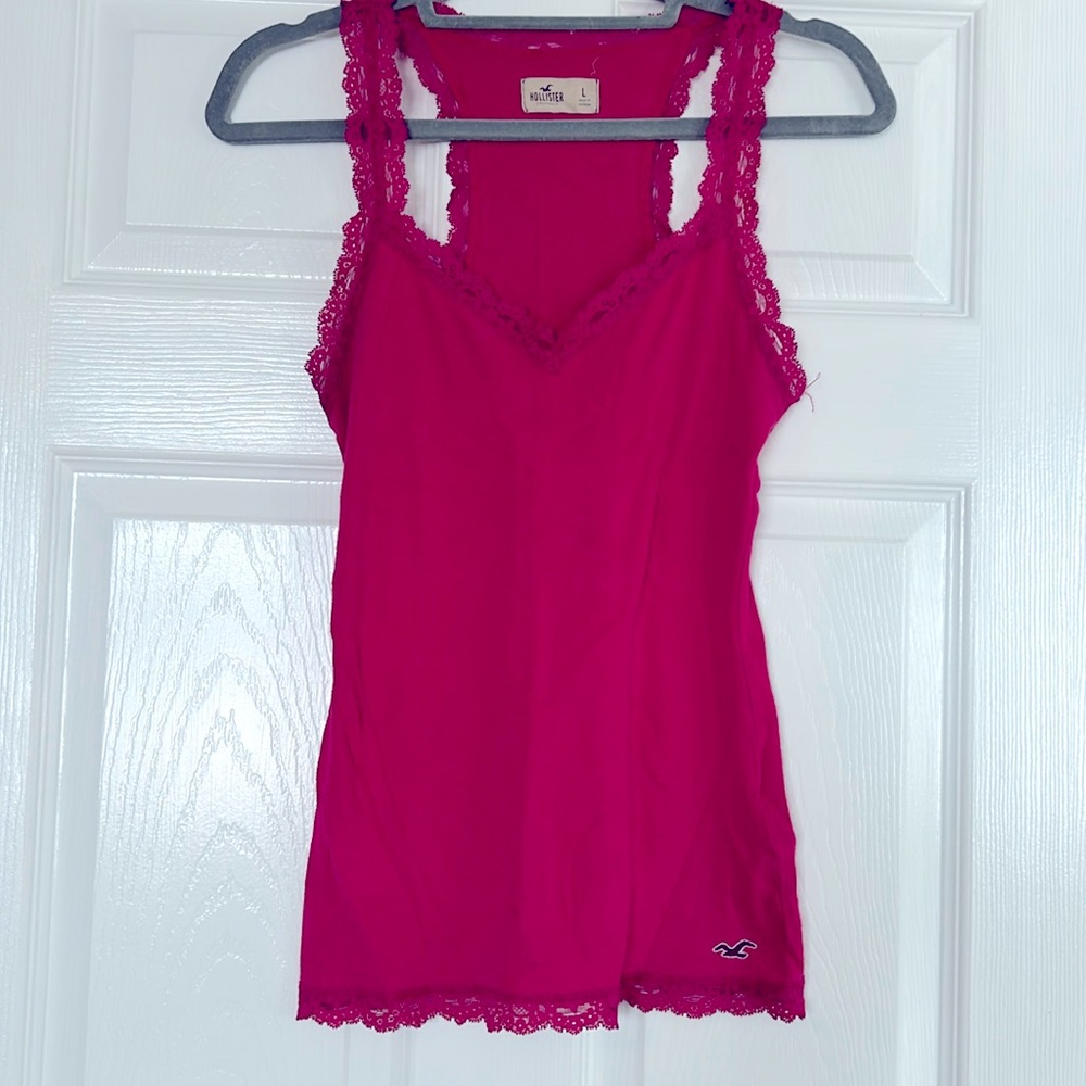 Hollister, pink tank top with lace